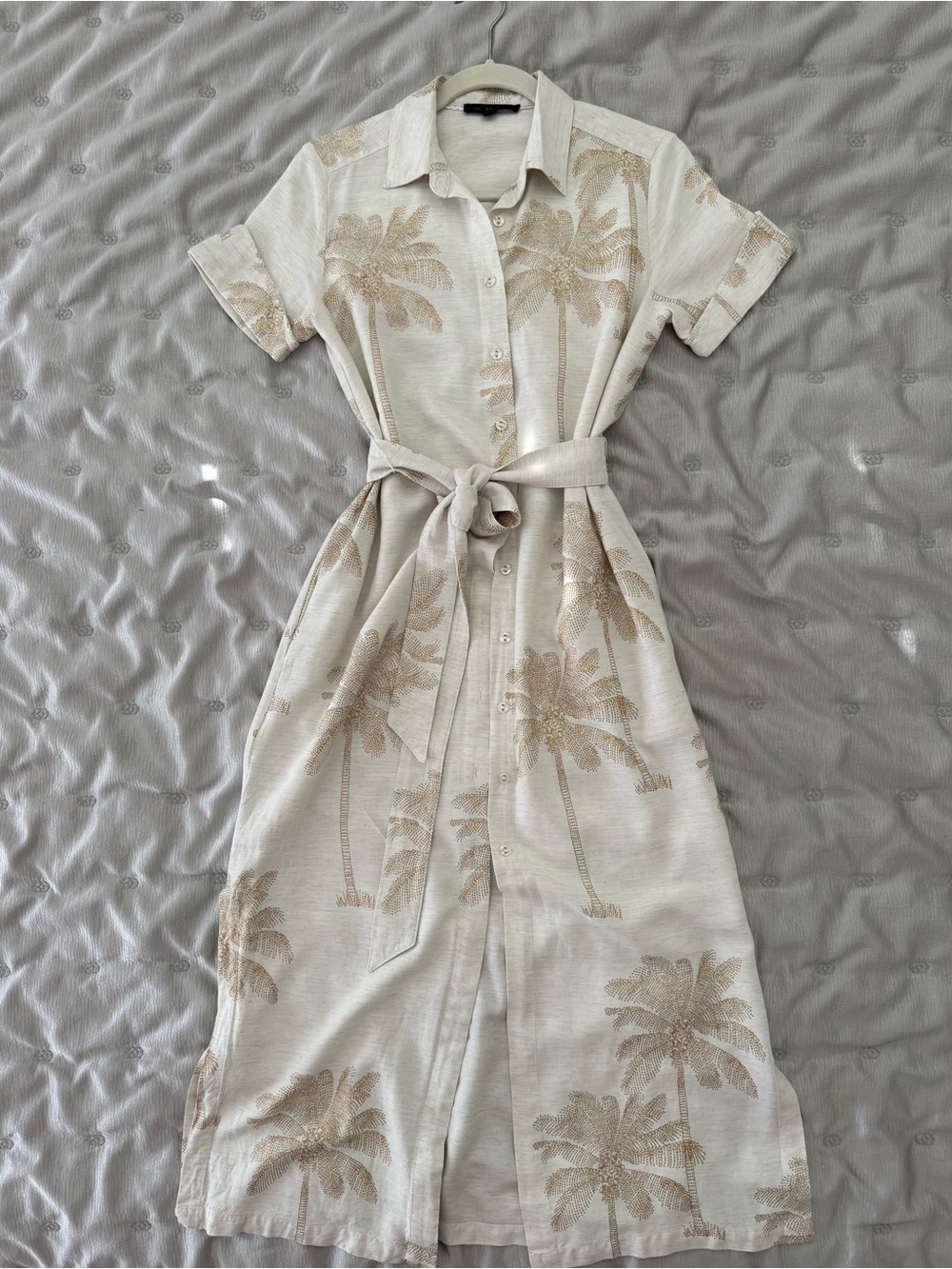Jane&Delancey Palm Print Shirt Dress Belted Button Front Maxi Size S - Picture 4 of 7